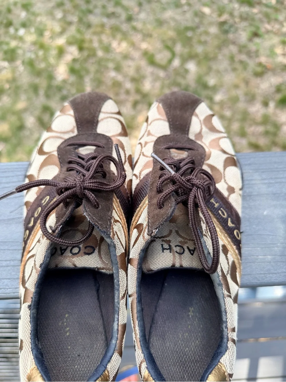 COACH Signature Logo Brown & Gold Sneakers